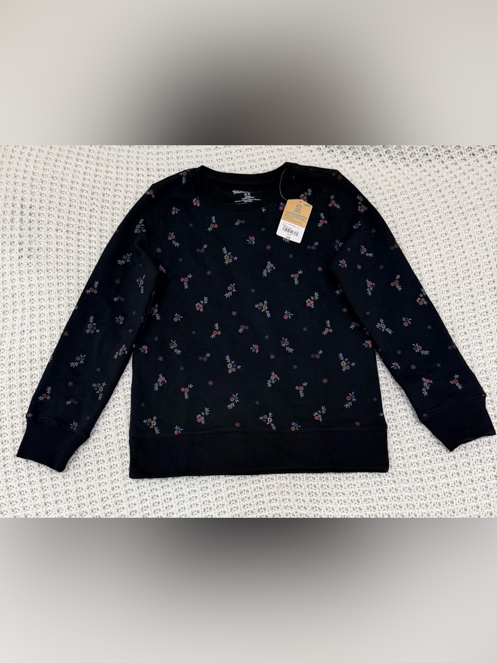 Thereabouts Girls' Floral Print Crewneck Sweatshirt in black ditsy size XL.